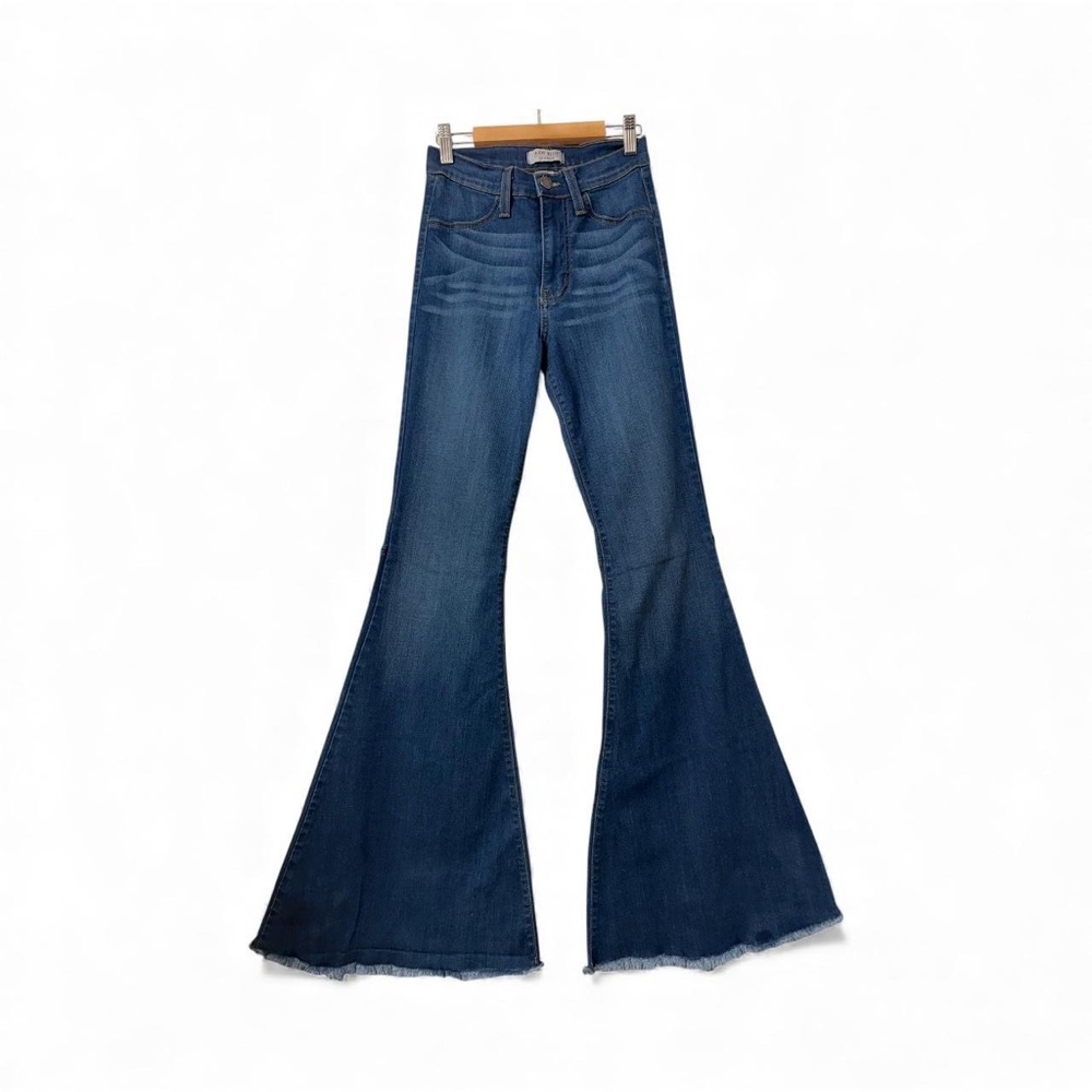 Judy Blue High Rise Super Mega Flare Bell‎ Bottom Jeans Frayed Raw Hem Sz 3 (26)